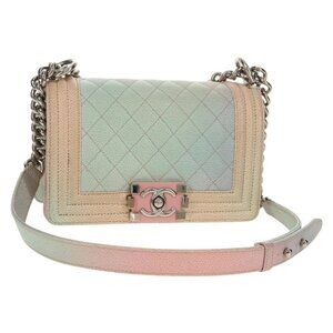 CHANEL Chain Boy Chanel Shoulder Bag Grained Calf Skin Rainbow CC